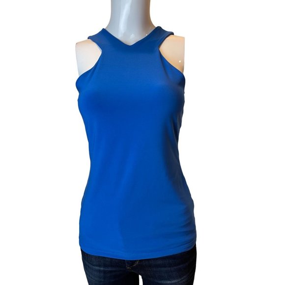 Lauren Ralph Lauren Women V Neck Cut Blouse Top 200615171004 Back Zip Blue SZ XS - Picture 1 of 8